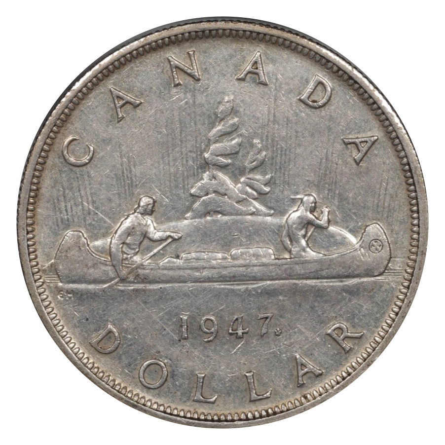 1947 Canadian Silver Dollar Coin Maple Leaf VF