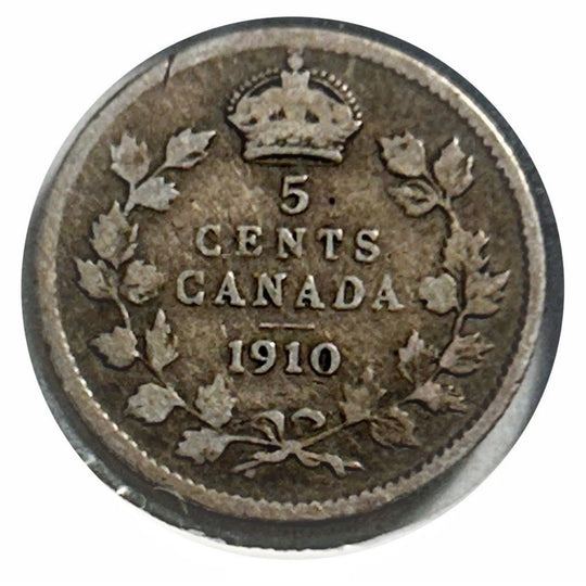 1910 Canadian Silver 5 Cents Edward VII Coin VF