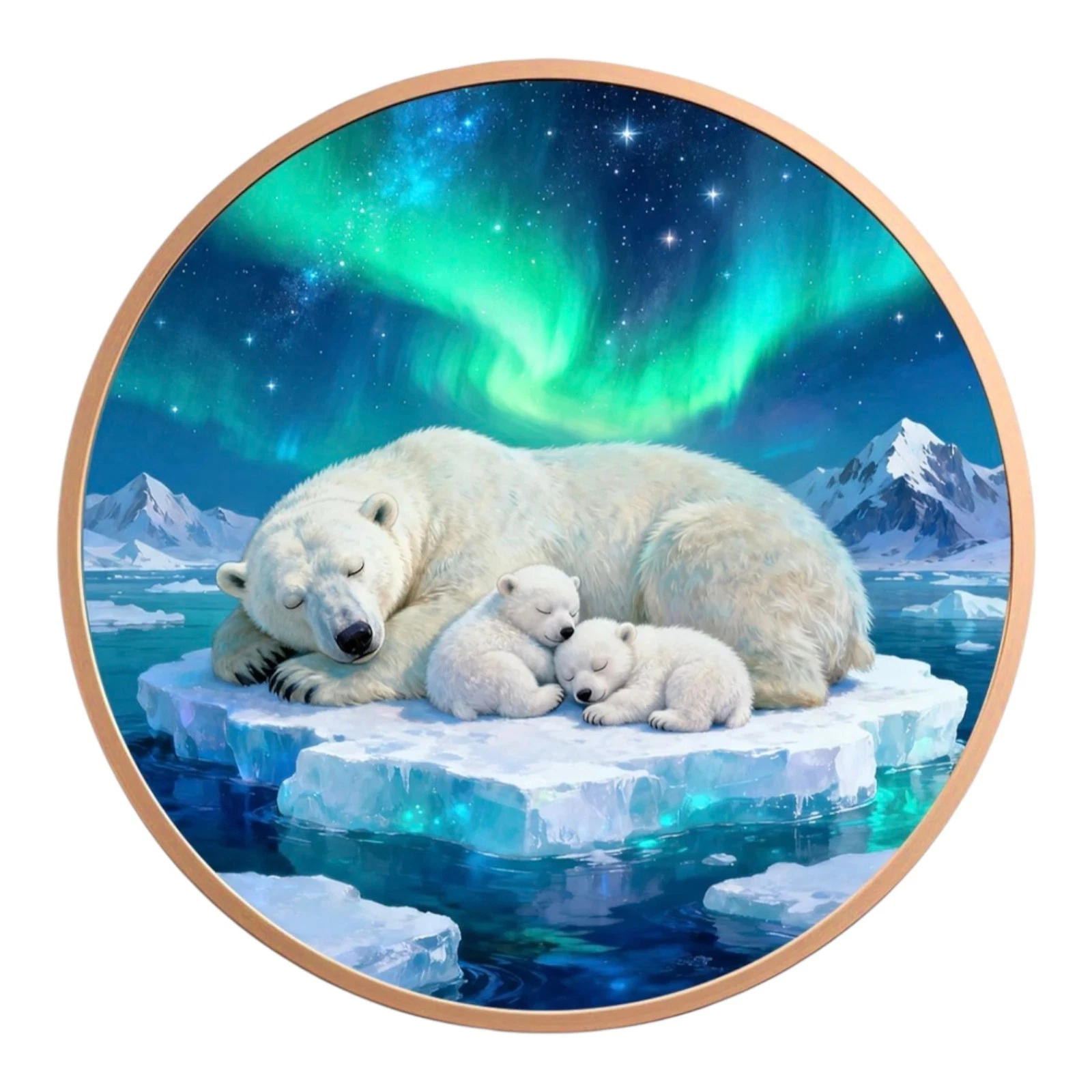 Arctic Dreams Polar Bear Family 1 oz Pure Copper Colorized Bullion Round