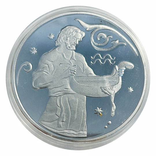 Lucky Craft Coin Zodiac Aquarius Commemorative Medal in Capsule