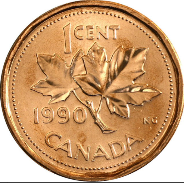 1990 Canada one Cent Maple Leaf Twig Penny BU