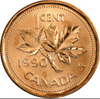 1990 Canada one Cent Maple Leaf Twig Penny BU