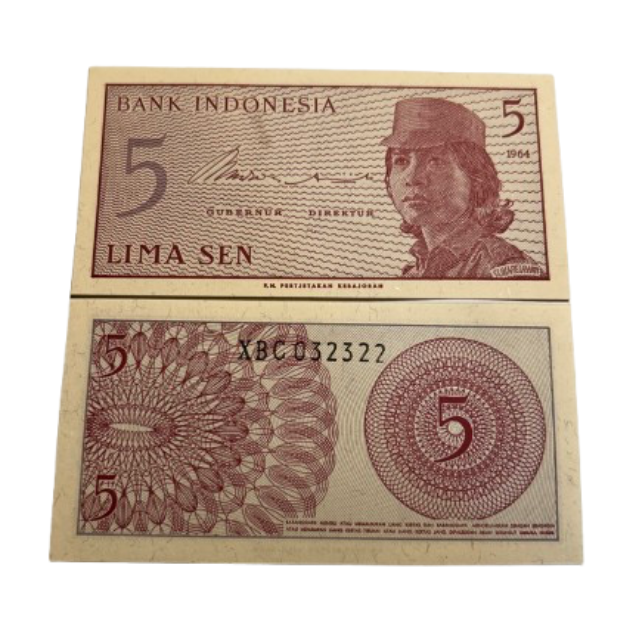 1964 Indonesia 5 Sen Banknote UNC