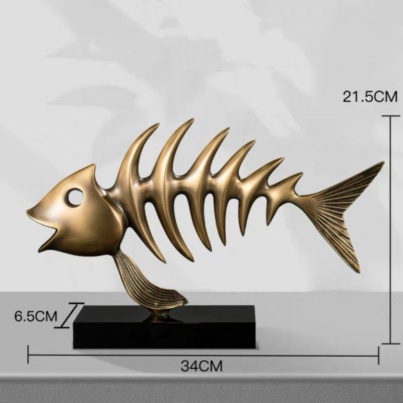 Modern Brass Fish Skeleton Sculpture – Luxury Abstract Coastal Home Decor Statue