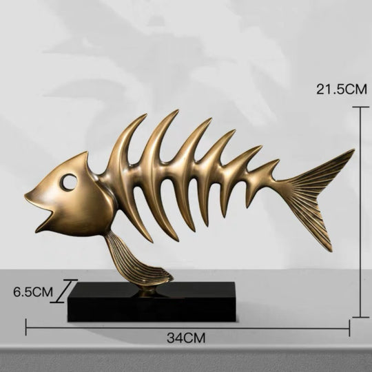Modern Brass Fish Skeleton Sculpture – Luxury Abstract Coastal Home Decor Statue