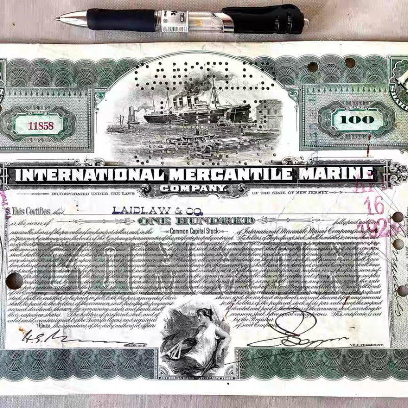 1923 Original International Mercantile Marine Stock Certificate  / Titanic Ocean Liner Collectible Vintage Maritime Document
