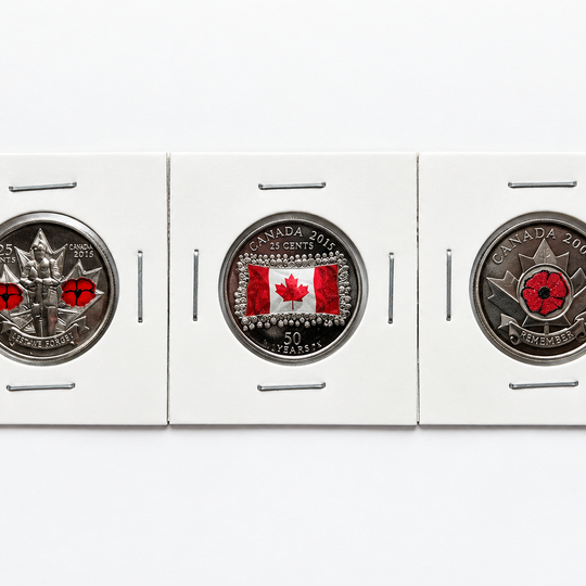 Canada Remembrance Poppy & Flag 25 Cent Commemorative Coin Set – 3 Coins