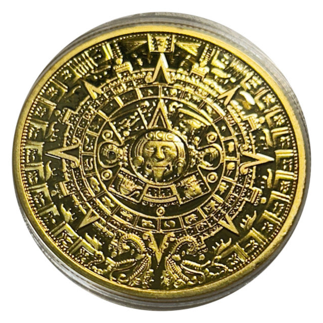 Lucky Copper Coin Mayan Calendar Pyramid  in Plastic Capsule