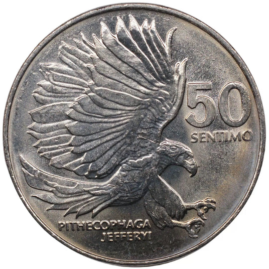 1984 Philippines 50 sentimos coin Eagle attacking  bird animal BU