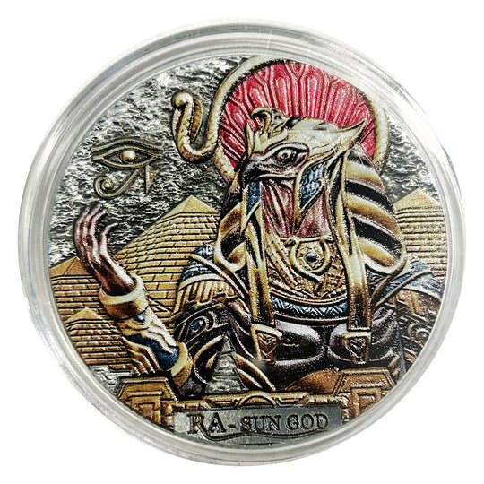 Lucky Colored Coin Ancient Egypt Ra Sun God  in Protective Plastic Capsule
