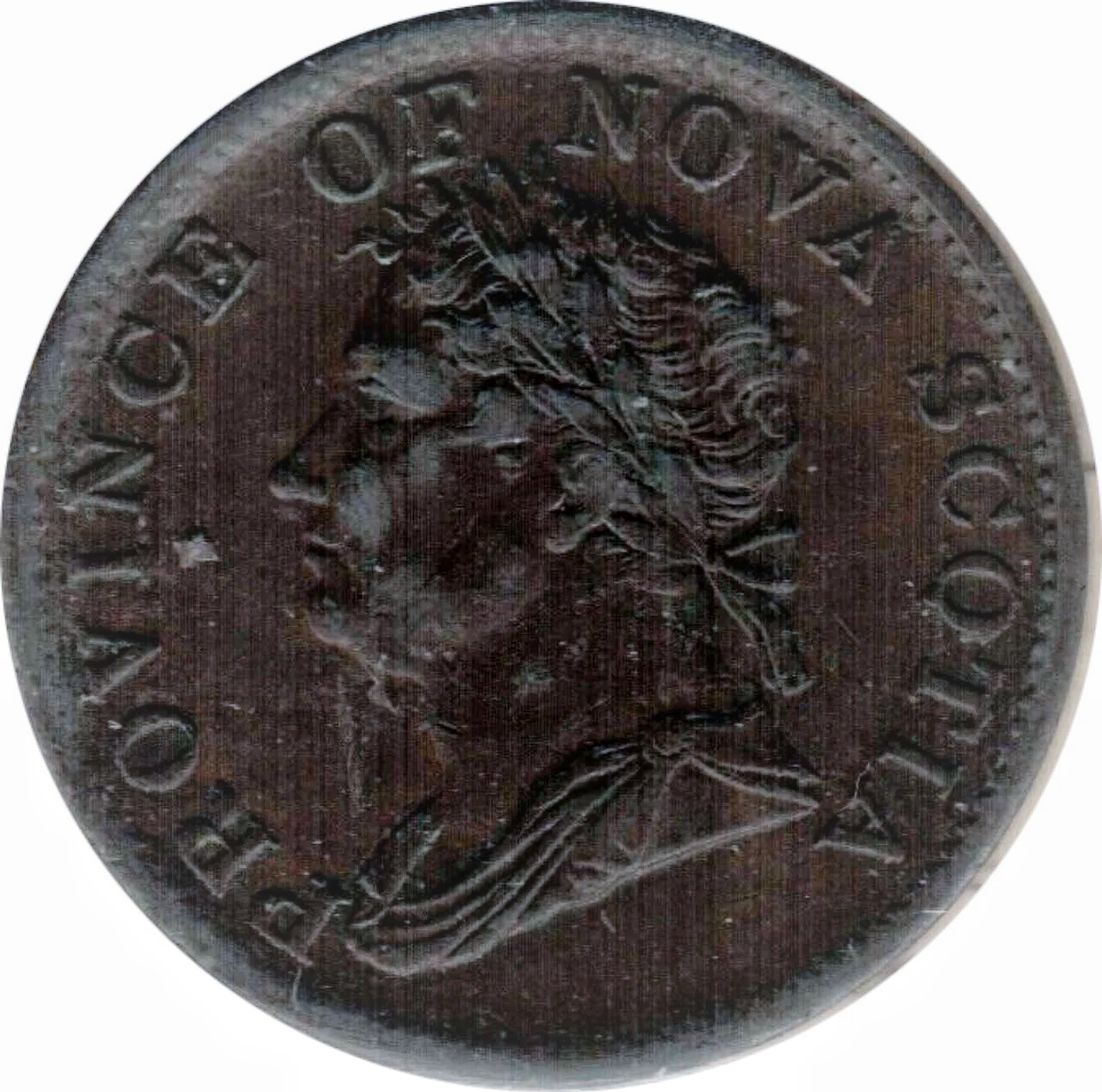 1832 Nova Scotia 0.5 Penny Trade Token Long Right Ribbon Engrailed