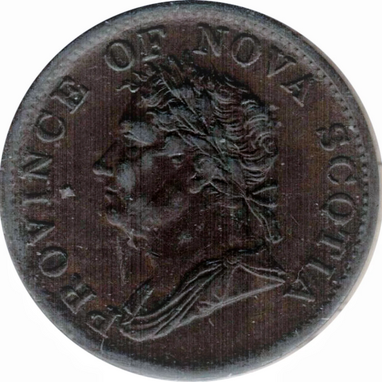 1832 Nova Scotia 0.5 Penny Trade Token Long Right Ribbon Engrailed