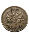 1 Cent kanadischer Penny von 1938 im Umlauf, sehr guter Zustand
