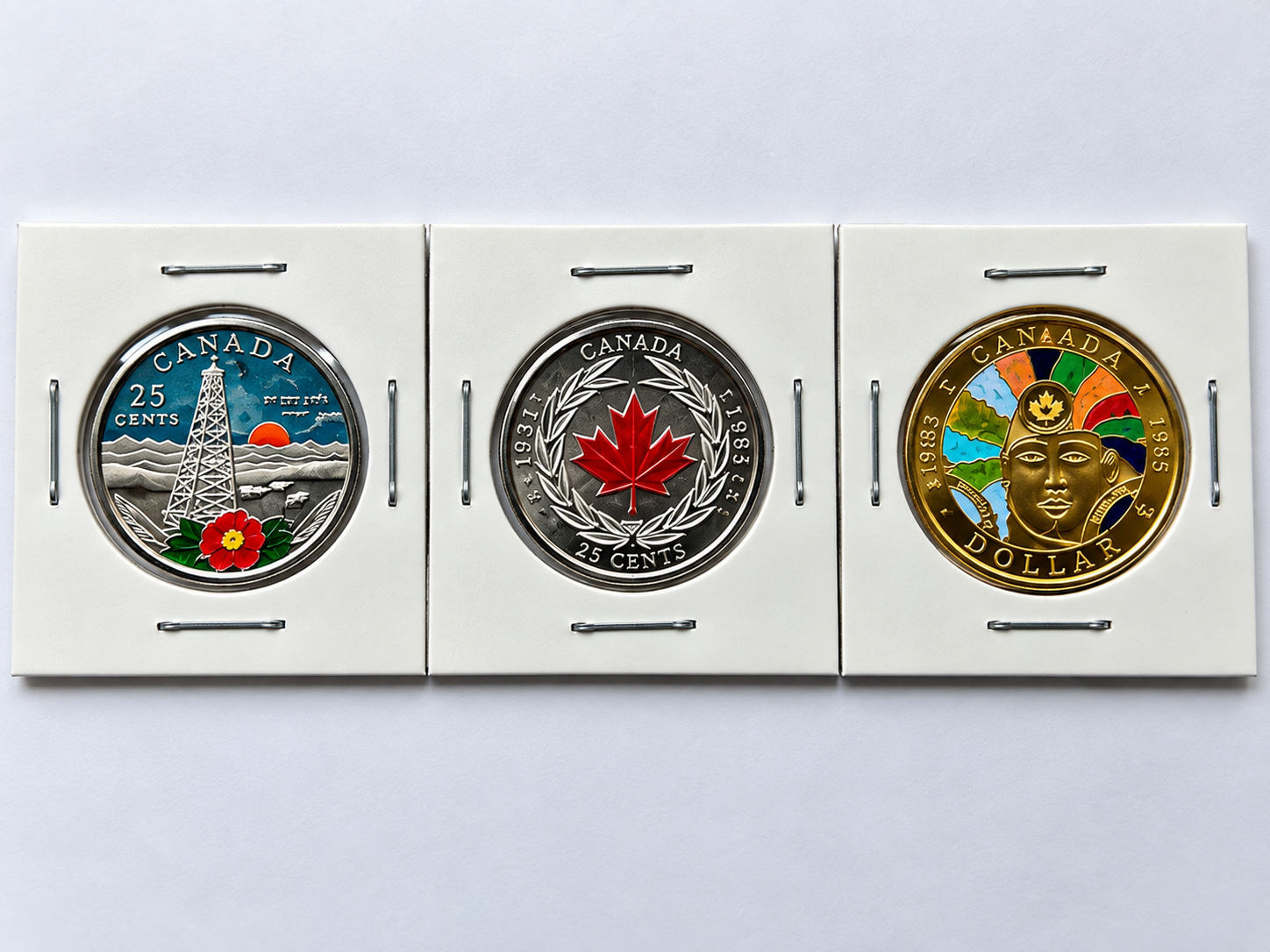 Canada Hand Colored Commemorative Coin Lot – 3 Piece Collector Set