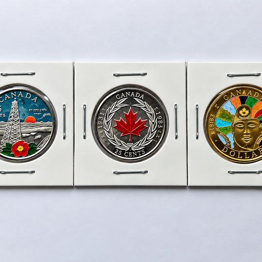 Canada Hand Colored Commemorative Coin Lot – 3 Piece Collector Set