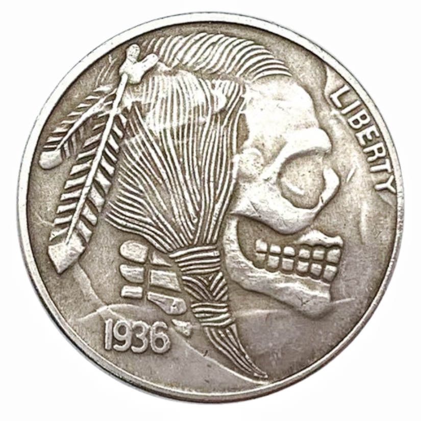 Copper Craft  Coin “Skeleton Native  “23mm Hobo Nickel Coin