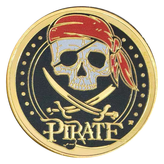 Pirate Skull & Cutlass Gold Colourized Commemorative Token Medal