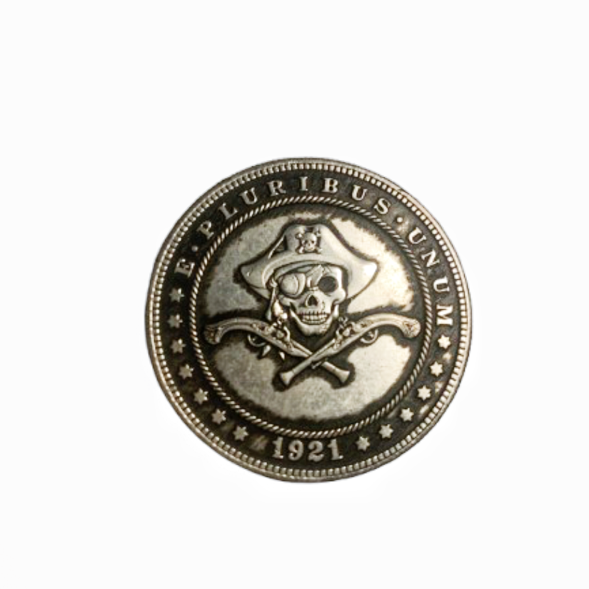 Copper Craft  Coin “Pirate Skull with Crossed Pistols“40mm Hobo Nickel Big Coin