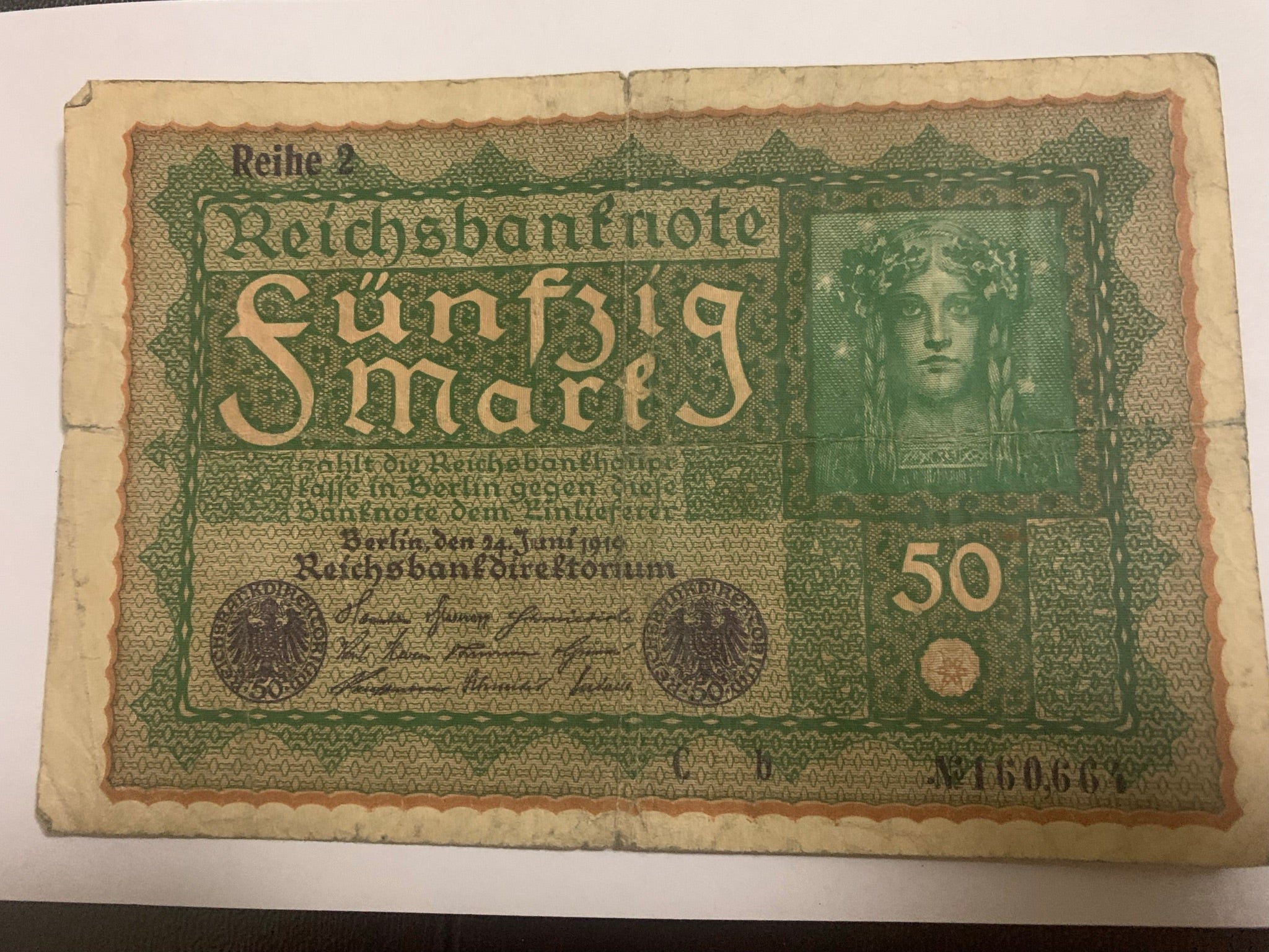 1919 GERMAN 50 MARK BANKNOTE-VERY GOOD