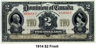 1914 Dominion of Canada $2 Banknote VG