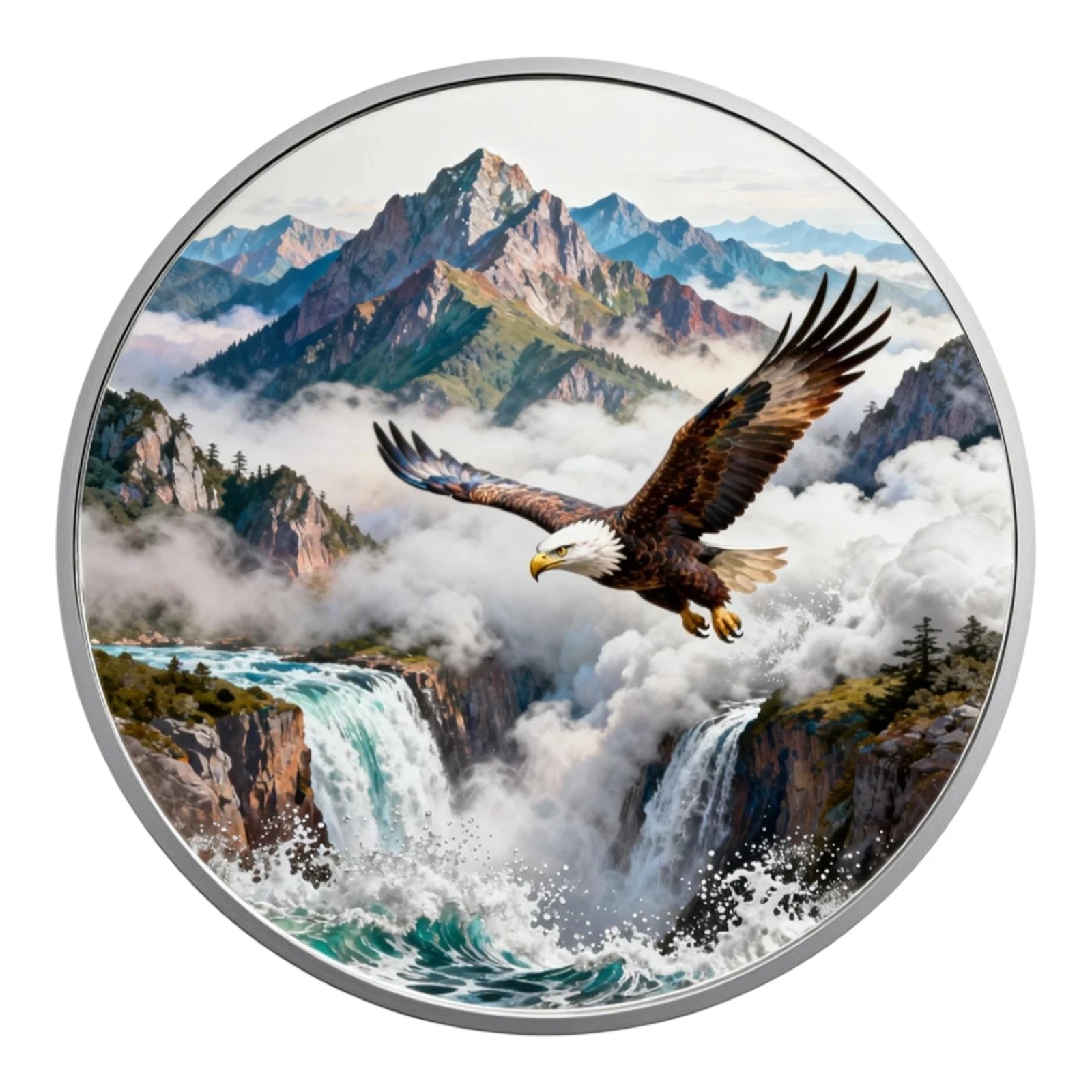Majestic Bald Eagle Wilderness 1 oz Pure Copper Colorized Bullion Round