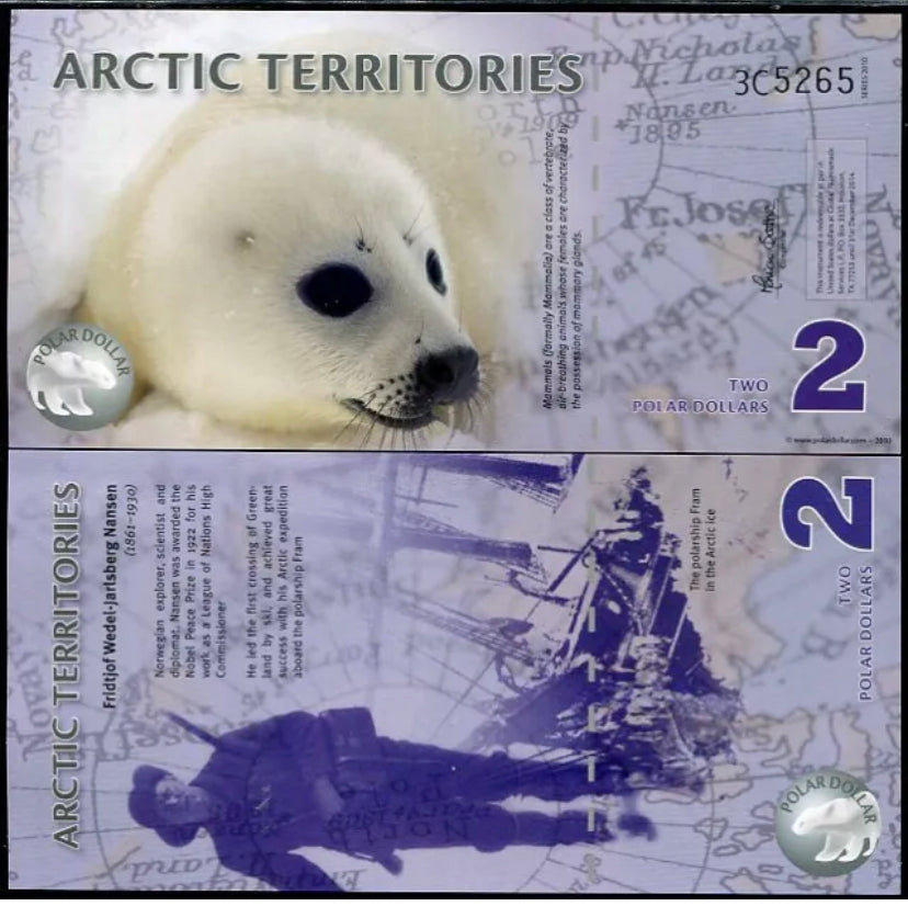 Arctic Territories 2 Dollar 2010 Polymer Polar Seal UNC