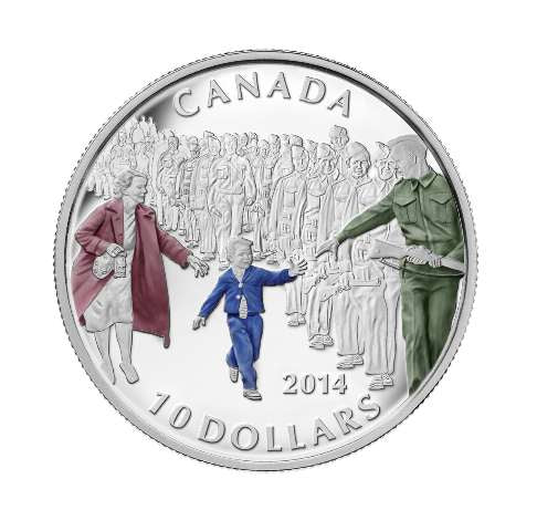 2014 Canada $10 Wait for Me Daddy WWII .9999 Silver Coloured Proof Coin