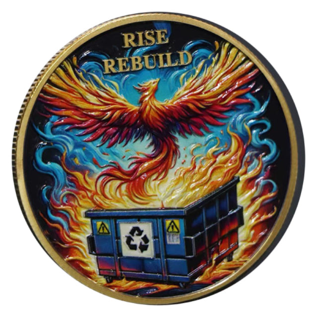 Lucky Coin Colored Phoenix Rising in Protective Plastic Capsule