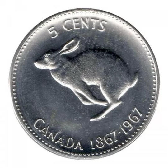 1967 Centenaire canadien 5 Cents Lapin Nickel BU