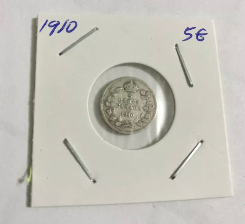 1910 Canadian Silver 5 Cents Edward VII Coin VF