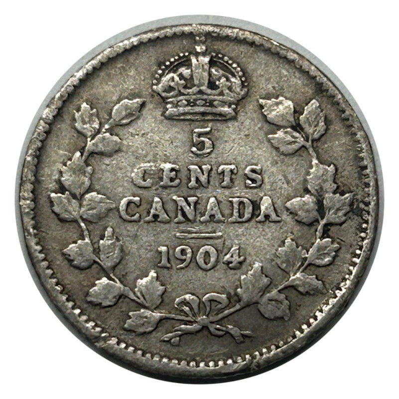 1904 Canadian Silver 5 Cents Edward VII Coin VG