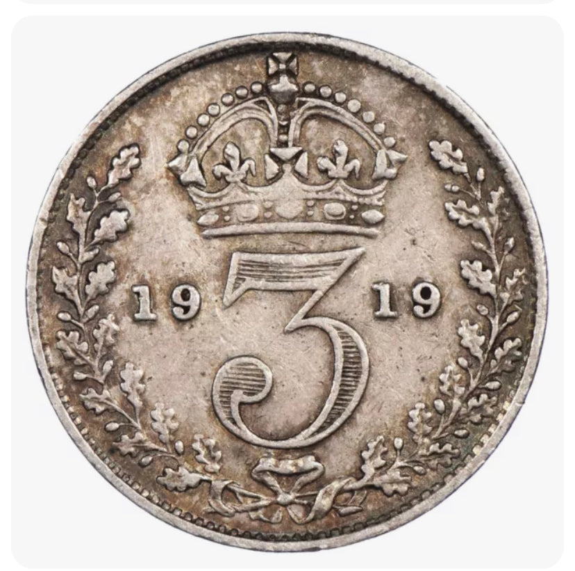 1919 UK Great Britain Three Pence Silver Coin