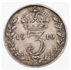 1919 UK Great Britain Three Pence Silver Coin
