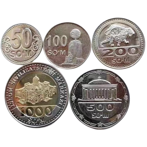 Uzbekistan 50 100 200 500 1000 Som Coin Set 5 Collectible BU #0416
