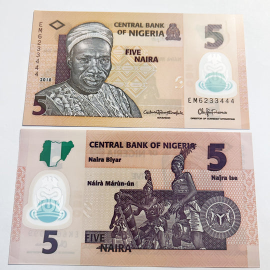 Nigeria 5 Naira 2018 Fancy Triple 444 Serial EM6233444 UNC