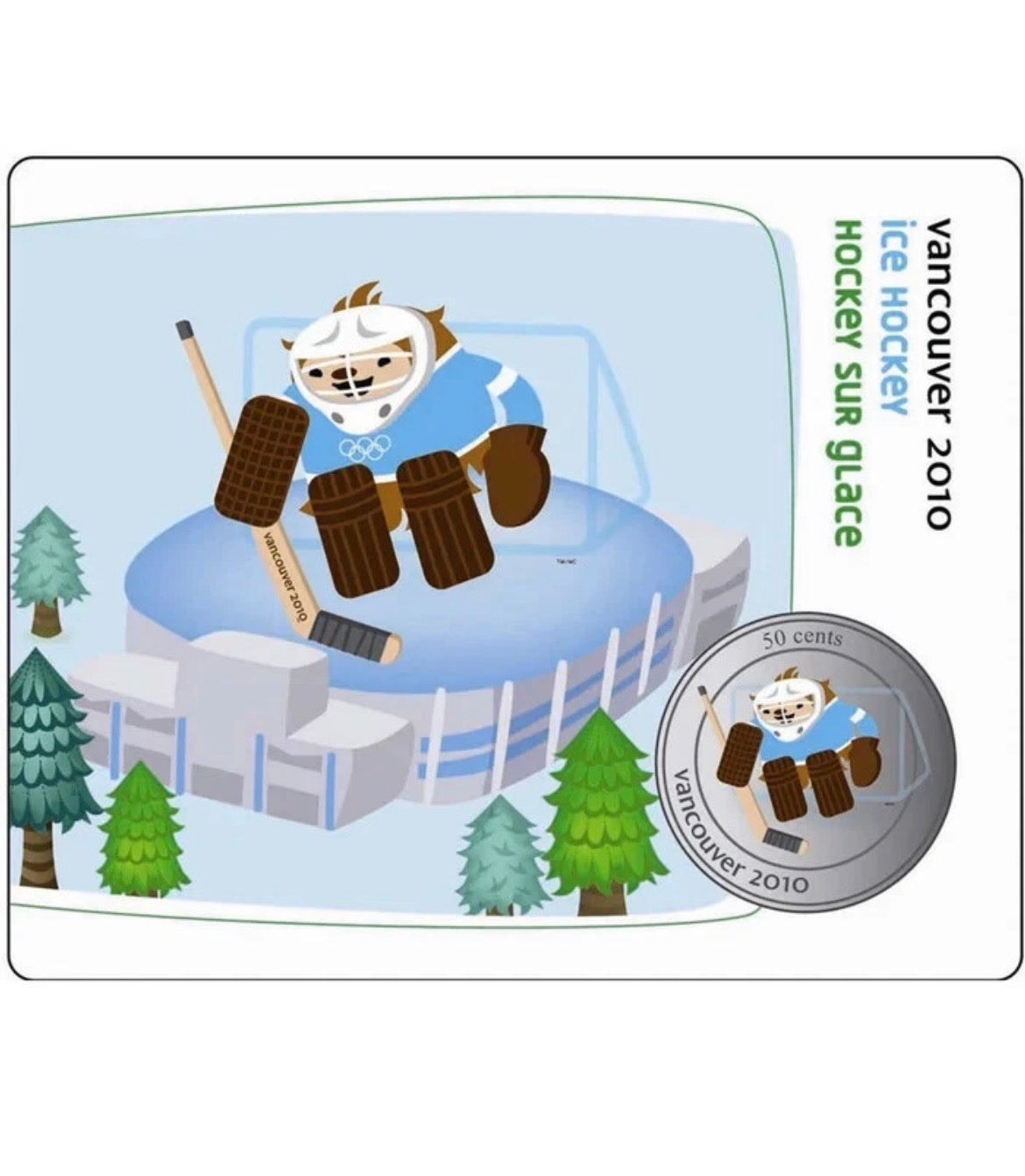 2010 Canada 50-cent Olympic Mascot Collector Card  Quatchi Skating Figure