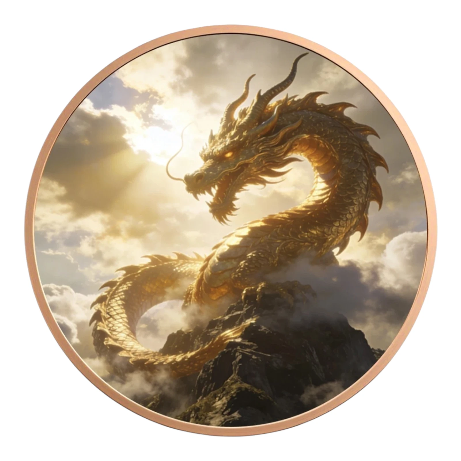 Celestial Golden Dragon 1 oz. Pure Copper Colourized Bullion Round
