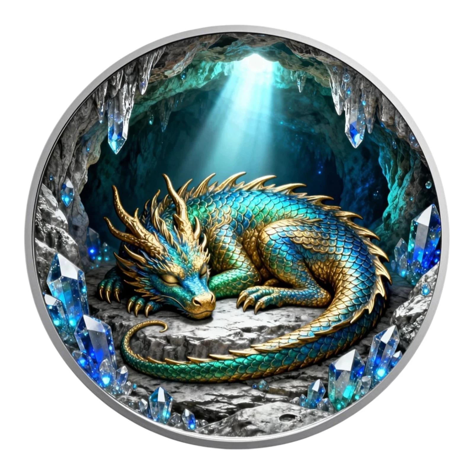 Sleeping Crystal Dragon 1 oz Pure Copper Colorized Bullion Round