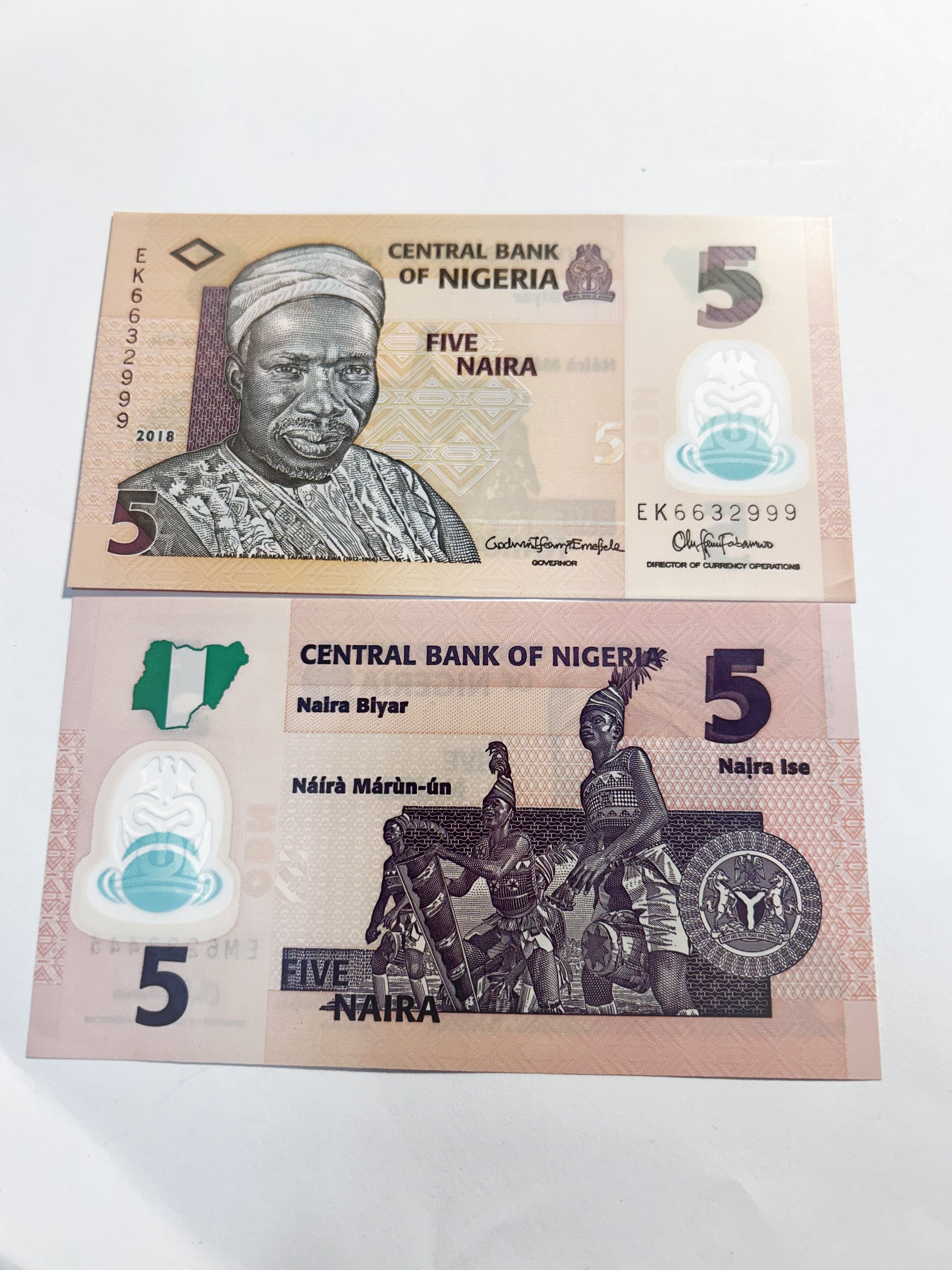 Nigeria 5 Naira 2018 Fancy Triple 999 Ending  Serial Banknote  UNC
