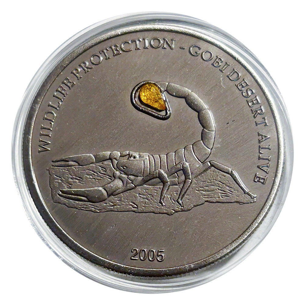 Lucky Copper Coin Scorpion Gem  in Plastic Capsule