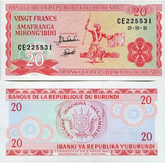 2005 BURUNDI BANKNOTE 20 FRANCS UNC