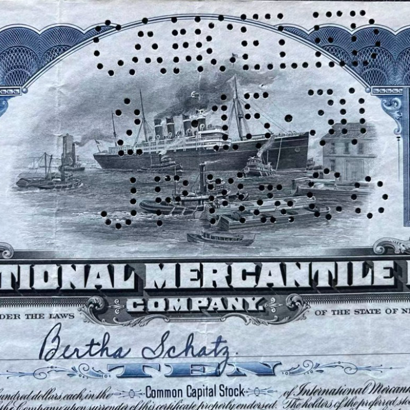 1923 Original International Mercantile Marine Stock Certificate  / Titanic Ocean Liner Collectible Vintage Maritime Document