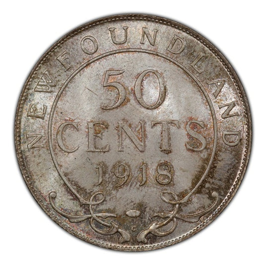 1918 C Canada Silver 50 cents Newfoundland  Coin VG