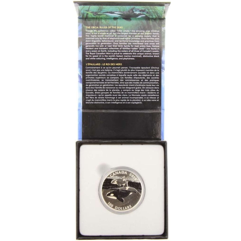 2016 Canada $100 Orca Whale .9999 Fine Silver Matte Proof Coin