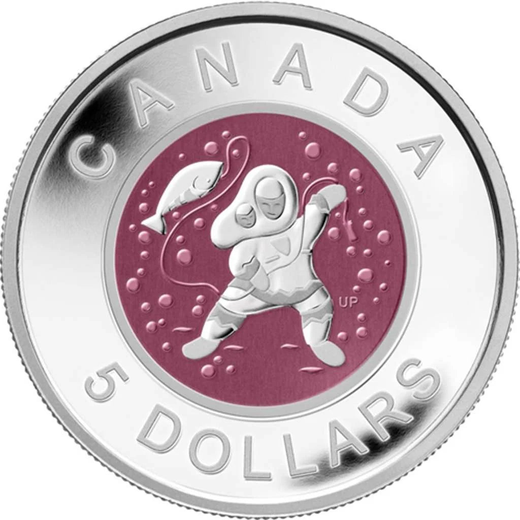 2013 Canada $5 Mother and Baby Ice Fishing Silver Niobium Proof Coin