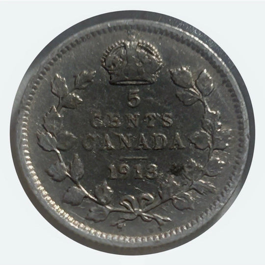 1913 Canada  5 Cent Silver  George V Coin VF