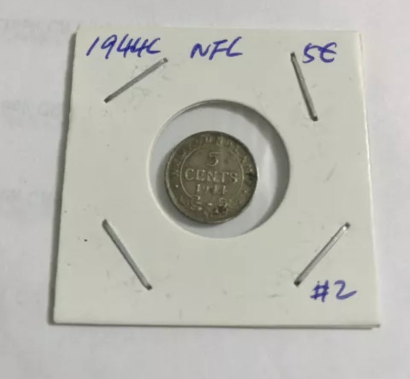 1944 C Newfoundland 5 Cent  Silver Coin VF
