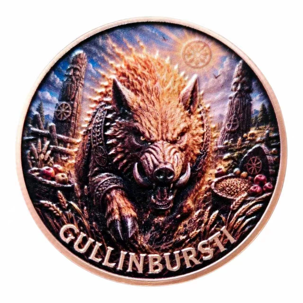 Gullinbursti Golden Boar Norse Mythology 1 oz 3D High Relief Colourized Copper Round