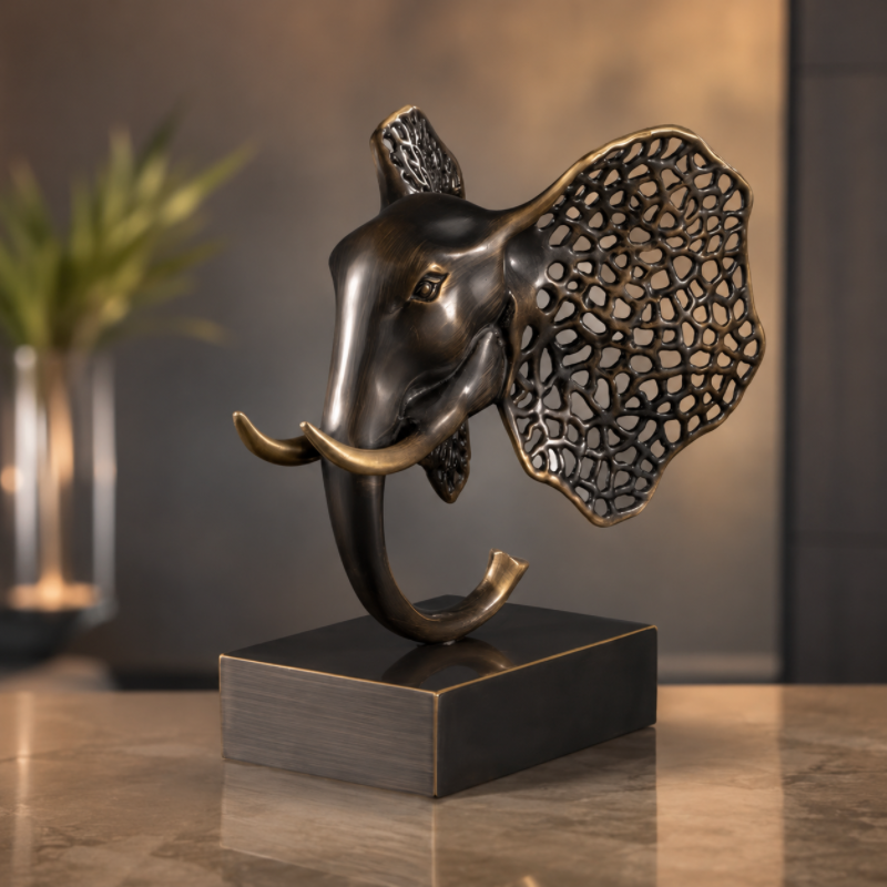 Luxury Abstract Elephant Head Sculpture – Modern Bronze Finish Decorative Statue
