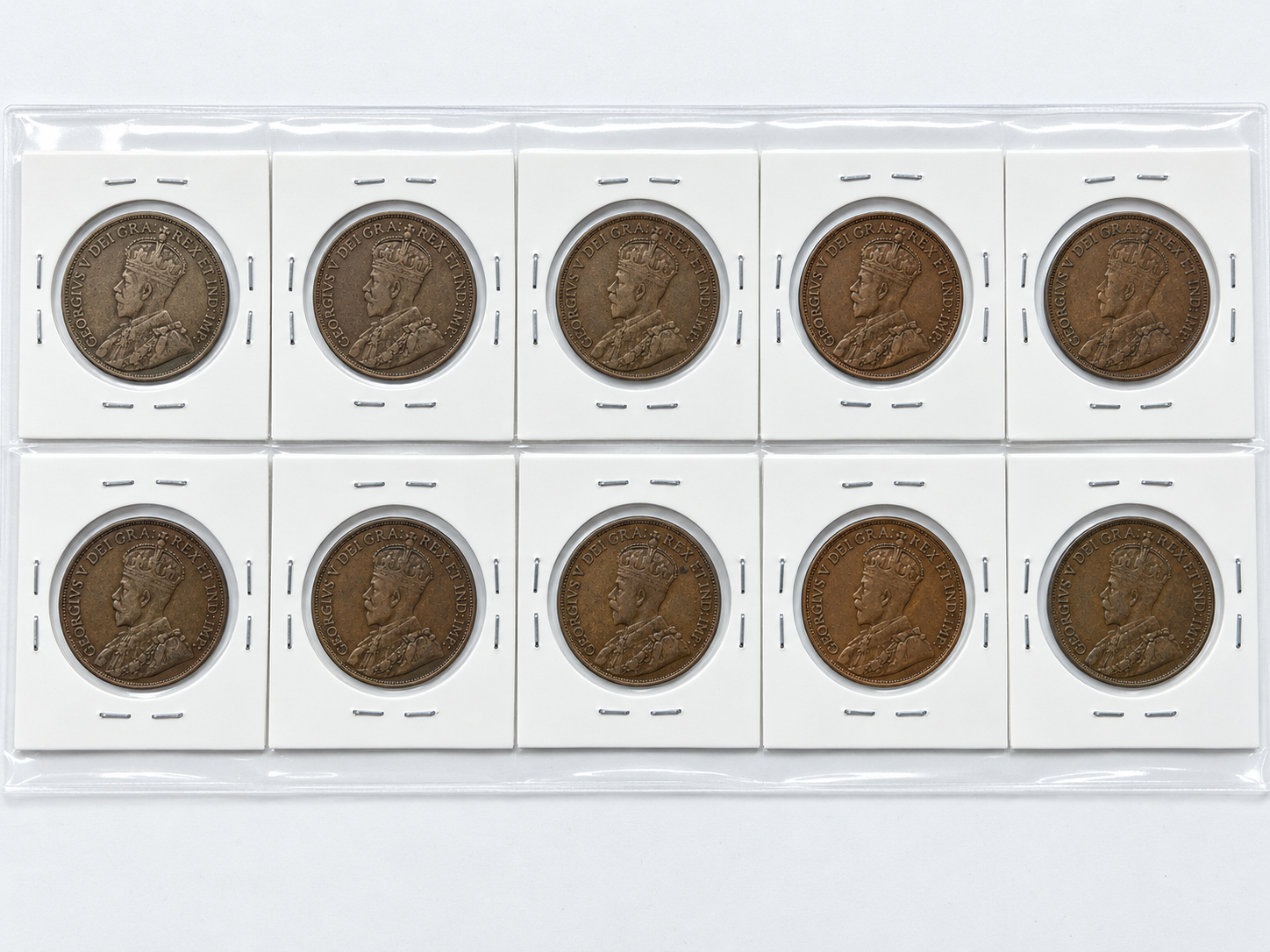 1911-1920 Canada Large Cent Complete 10 Coin Set King George V Pennies VF